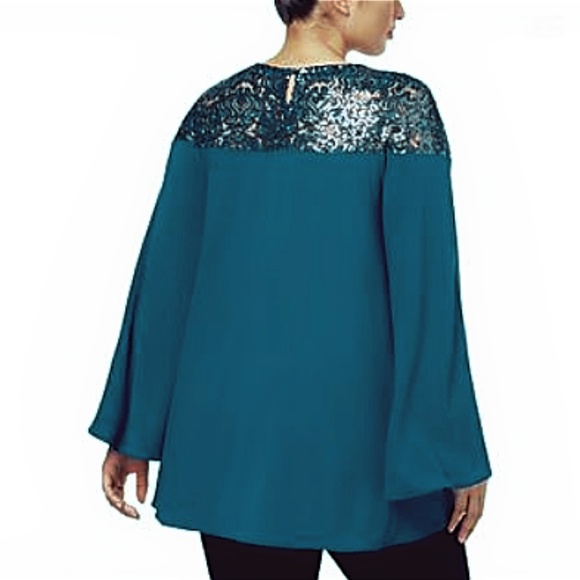 Alfani Macy's Plus size Sequins A-line Blouse Teal - Picture 2 of 4
